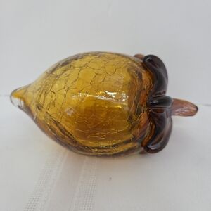 Vintage Hand-blown Amber Crackle Glass Acorn Iridescent Cap